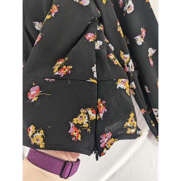 Wild Fable Cropped Blouse XXL Black Floral Side Zip Knot Front Bohemian Flower - Picture 5 of 12